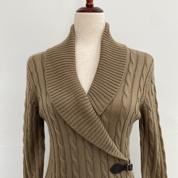 Calvin Klein Cableknit Shawl Collar  Sweater Dress Women's Medium Neutral Tan - Picture 4 of 12